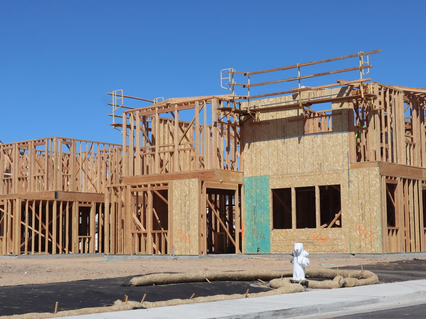 Timber framing of a house extension under construction
