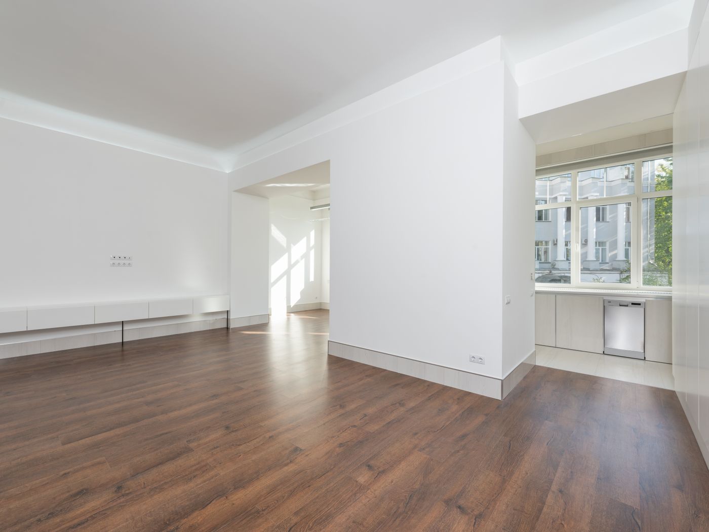 An open plan living room after renovation